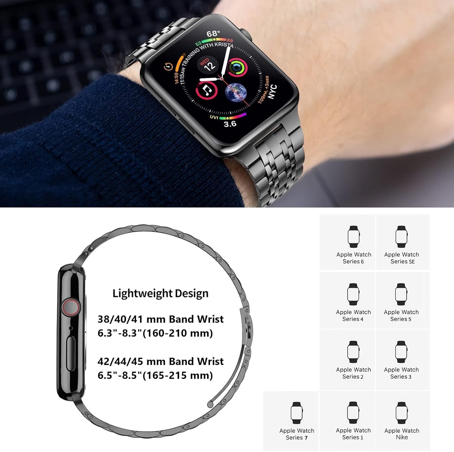 Metal Band Compatible with Apple Watch Band 42Mm 44Mm 45Mm, Solid Stainless Steel Replacement Strap Wristbands for Iwatch Apple Watch Series 9 8 7 6 5 4 3 2 1 SE Woman Men Space Grey